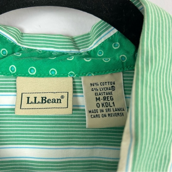L.L. Bean Green and White Striped Shirt Size Medium - Picture 3 of 12